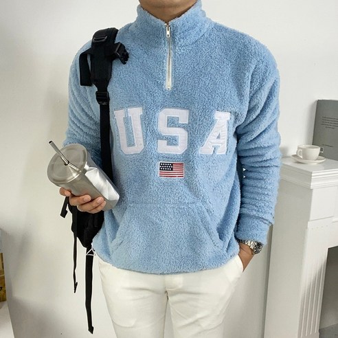 구스마켓 남성용 포근한 양털 USA 반집업 [6컬러]