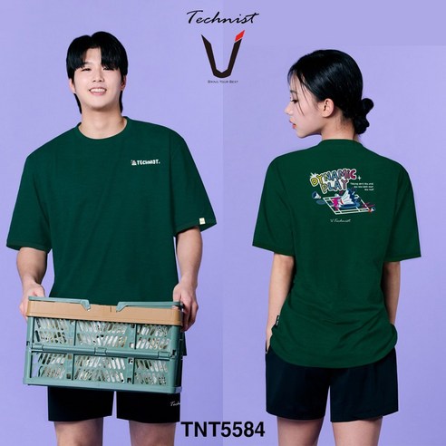 테크니스트 티셔츠 배드민턴 반팔 상의 코튼라이크 오버핏 그린 TNT5584 남성 여성 남녀공용