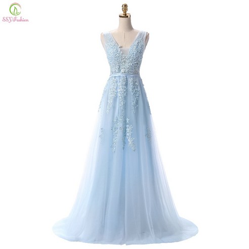 [웨딩나우ㅣ강추] SSYFashion 레이스 브이넥 레이스 롱 이브닝 드레스 [WeddingNOWㅣ인기상품]