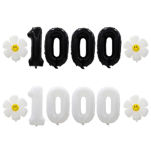 [해피쏘굿] 1000일 데이지 풍선세트, 화이트숫자세트, 1세트 - 은박풍선 | 쿠팡