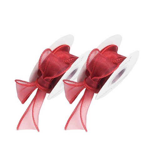 디어플레이스 쉬폰 리본끈 오간디 포장끈 4cm, 2개, 9m, 15 버건디