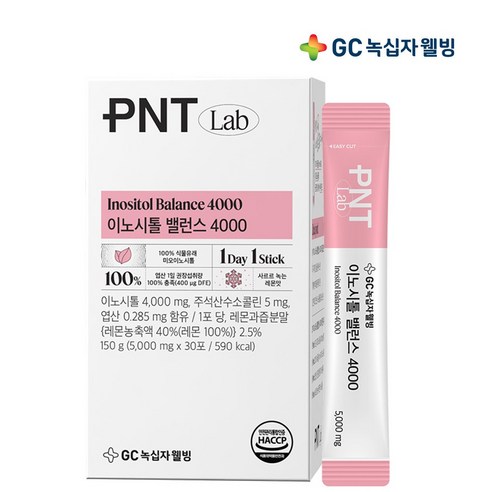 100% 식물유래 GC녹십자웰빙 PNT 미오이노시톨 밸런스 4000 레몬맛, 1박스