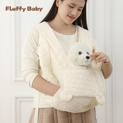 스테이하이 fluffybaby 휴대용 반려동물 가방 대용량 개/고양이 가방 부드럽고 통기성이 뛰어난 비숑 가방, 화이트, 1개