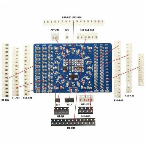 납땜 연습 3 피스 세트 SMD 회로 기판 LED 전자 부품 DIY PCB 프로젝트 도구 기본, 한개옵션0, 1개