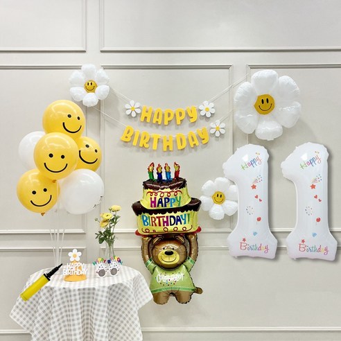 연지마켓 데이지 곰돌이 생일 파티 숫자 풍선 가랜드 세트, 11, 1세트, 베어 옐로우B 11