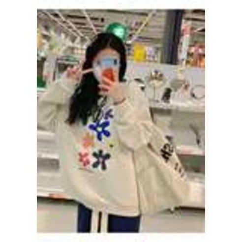 KORELAN6535 면 물고기 규모 포플러 거품 회색 꽃 스웨터 여성 2 느슨한 한국 스타일 얇은 특대 풀오버 탑