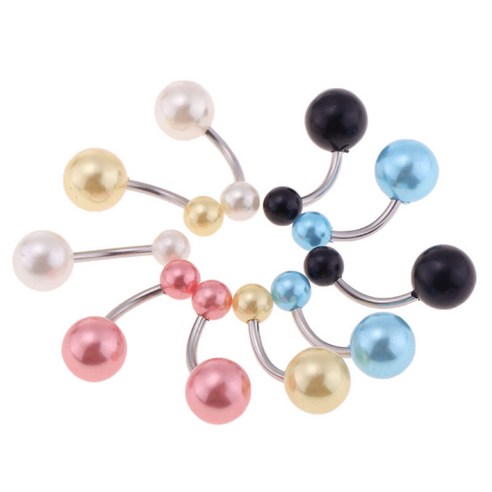 10 pcs 14g 밸리 바 시뮬레이션 된 진주 밸리 버튼 바 배꼽 링 피어싱