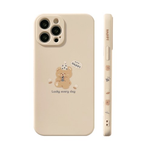 귀여운 곰 모자 직각 테두리 아이폰 시리즈 실리콘 젤리 휴대폰 케이스 컬러 인쇄