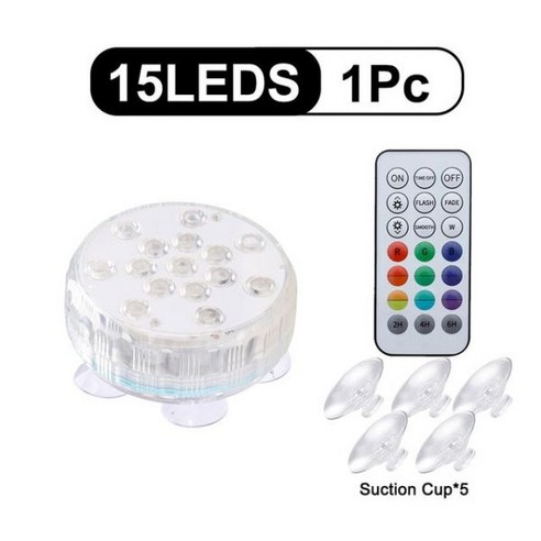 15 LED 구슬 무선 잠수정 수영장 조명 원격 제어 수중 야간 램프 IP68 방수 RGB 16 색, 중국, 15LEDS 1개