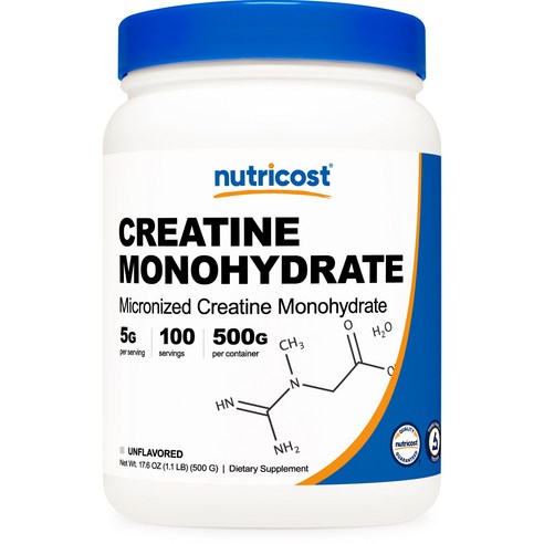 Nutricost 마이크로나이즈드 크레아틴 모노하이드레이트, 500g, 언플레이버드(Unflavored)