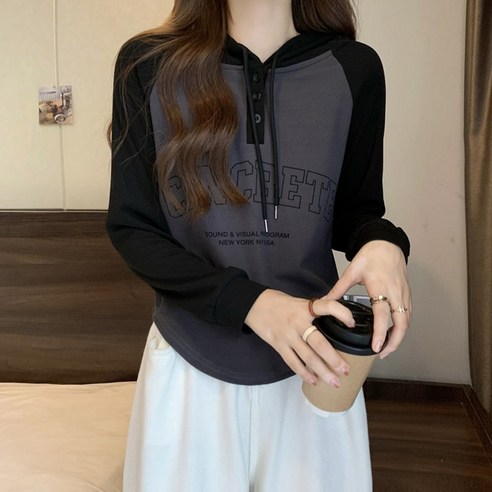더벨러리 여성 레터링 후드 긴팔 티셔츠 BKT4305 후드티
