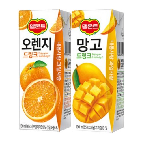 델몬트 드링크 190ml 망고 32팩+오렌지 32팩, 24개