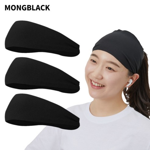 (3개입)남여공용 스포츠 헤어 밴드 ST5 블랙 땀 흡수 운동 등산 런닝 땀 머리띠 요가 헬스, 블랙 3개입, 1개
