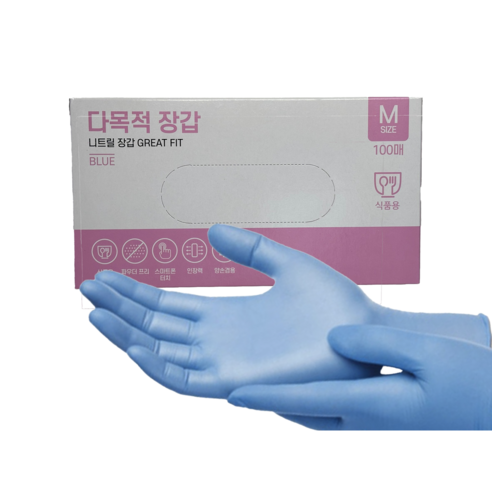 이너홈 니트릴장갑 M 블랙, 중(M), 5개 16 다목적 올바른 니트릴 장갑 위생장갑 손크기별 S M L 두께별 프리미엄 두꺼운 BLUE 리트릴장갑 3.5g 5.4g 100매, 그레잇핏(전문가용핏 5.4g), 1개, 중(M)