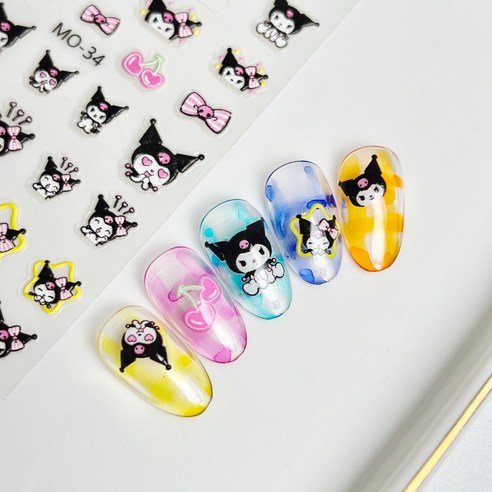 5D 입체 블랙 크로미 스티커 34개 세트 셀프네일 재료 1개 쿠로미네일