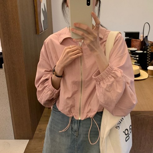 우아글로벌 하이넥 스트링 기본 바람막이 점퍼
