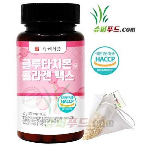 HACCP 식약처 인증 글루타치온 초 저분자 피쉬 콜라겐 비타민c 엘라스틴 비오틴 에스토니아산 엥게비타gsh 글루타치온콜라겐 맥스 정 + 슈퍼푸드.com 연자육 티백, 1세트