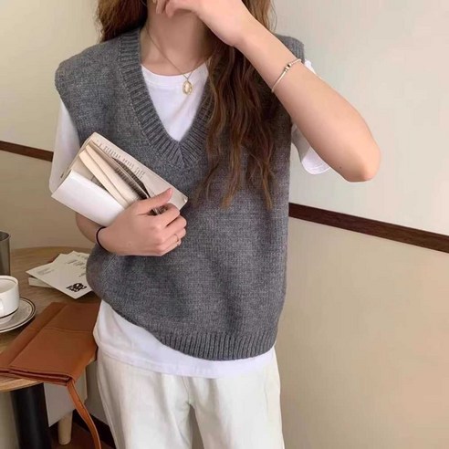 레드 베스트 니트 조끼 빨간색 니트