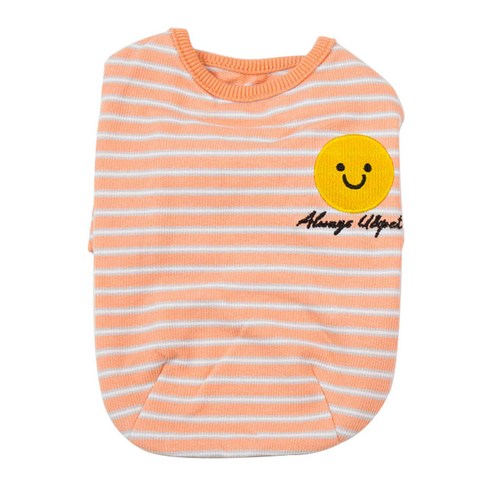유앤펫 강아지옷 스마일 스트라이프 티셔츠 중형견 대형견 옷, 오렌지