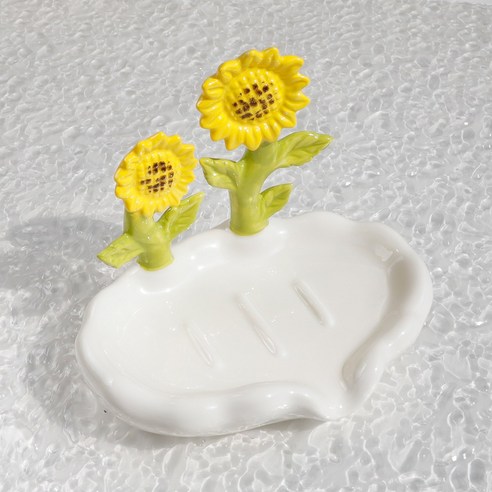 라플렌느 꽃 시리즈 물빠짐 비누받침대 세라믹 비누거치대, 해바라기화이트, 1개