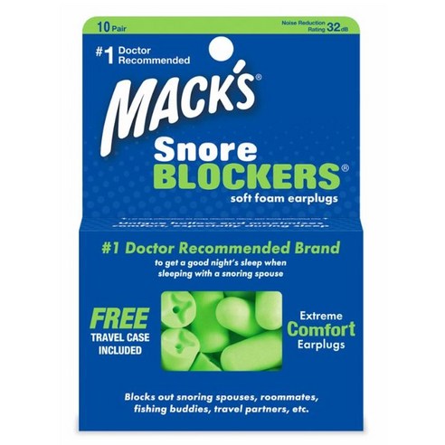 Macks 스노어블락커 수면귀마개 그린 + 케이스, 1개