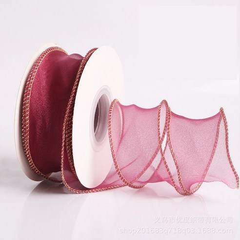 일상채움 오간자 오간디 쉬폰 리본 포장 40mm 9미터 2p, 9m, 금박 와인