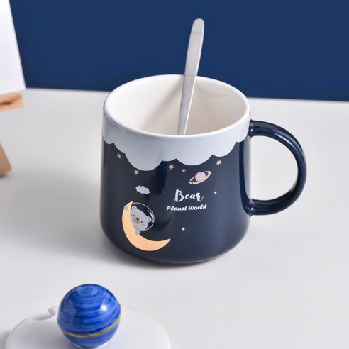 캐릭터 세라믹 컵 스타 머그 컵 커버 커피 컵, 4색 혼합 배치, 401-500ml