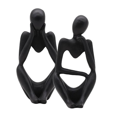 2Pcs 추상 사상가 조각 공예 조각상 현대 장식품, 검정, 수지