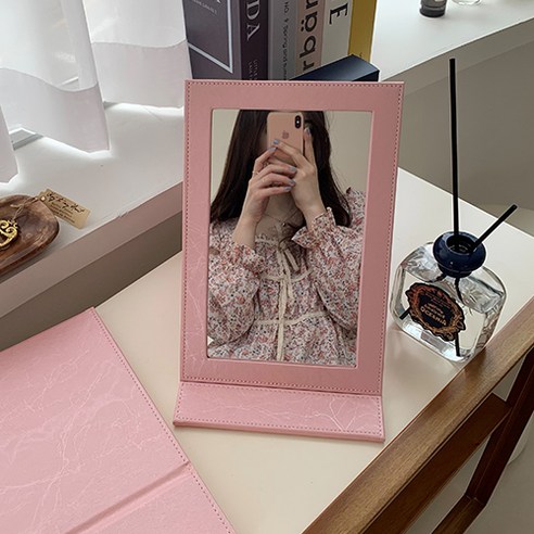 루끌리 접이식 휴대용 탁상 거울 집들이 개업선물, 특대형_핑크패턴