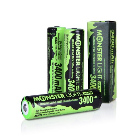몬스터라이트 18650 리튬 이온 충전 배터리 3400mAh, 1개, 1개