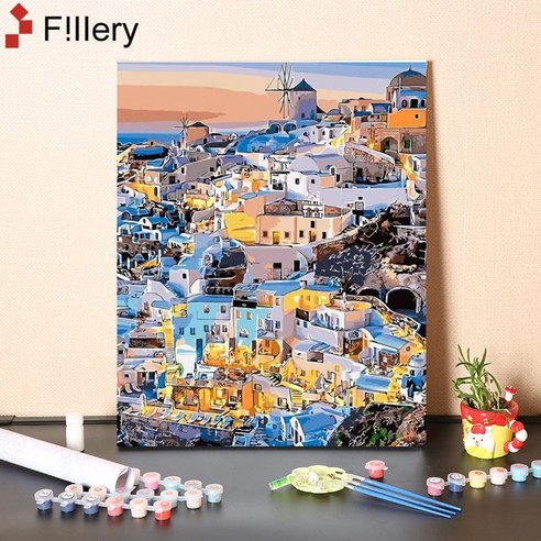 FiIIery DIY명화그리기 피포페인팅 풍경화 인물화그리기 그림그리기 세트 40 x 50cm, 118-산토리니