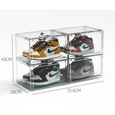 농구화 수납함 투명한 신발벽 컬렉션 전시신발장 방진 방습 신발 수납함, 4 상자, 정면  일반 스타일
