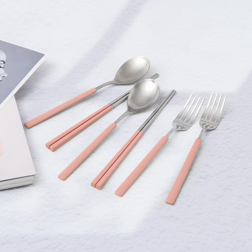 보테 올스텐 컬러 수저+포크세트, 숟가락+젓가락+포크, 2세트, 피치핑크