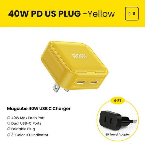 휴대폰 AOHI-Magcube 40W USB C 고속 충전기 접이식 듀얼 c형 포트 PPS PD 아이폰 호환 14 13 프로 맥스 맥스용, [10] With EU Ada. -YW