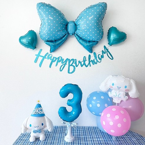 주파티 시나모롤 생일파티용품 숫자풍선 세트, 시나모롤 세트 3번