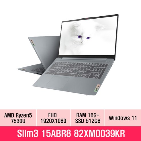 레노버 2023 아이디어패드 슬림 3 15ABR8 15.6 라이젠5 라이젠 7000 시리즈, ARCTIC GREY, 512GB, 16GB, WIN11 Home, 82XM0039KR