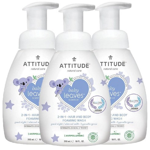 에티튜드 베이비 리프 사이언스 2-In-1 헤어 앤 바디 포밍 워시 비건 올인원클렌저 295ml, 3개