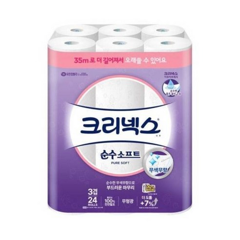 크리넥스 천연 펄프 데코 & 소프트 3겹 화장지 30m, 24롤, 48개 크리넥스데코앤소프트와이드 9 크리넥스 순수소프트 와이드 35m x 24롤 1팩 3겹 /데코앤소프트/유한킴벌리, 데코앤소프트 35m x 24롤 1팩, 24개, 24개입