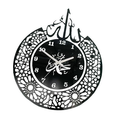 아크릴 이슬람 벽시계 석영 사일런트 이슬람 시계 거실 홈 장식, 검은 색