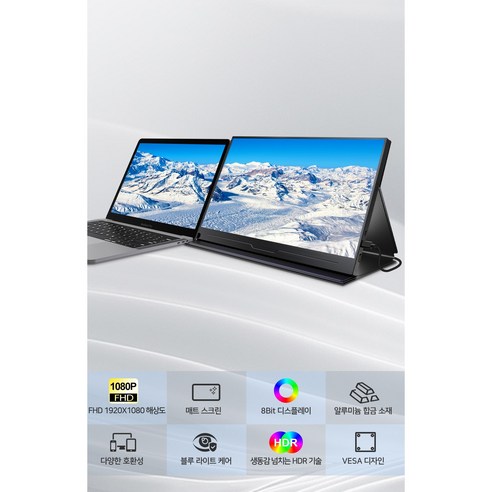 에비크 35.56 cm FHD DEX 휴대용 모니터 초경량 포터블 IPS HDR, M156B15