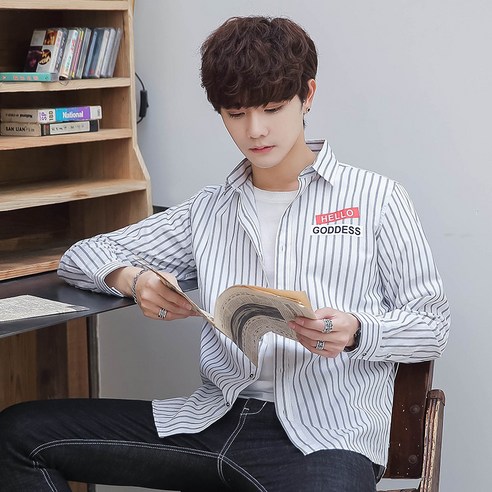 KORELAN 스트라이프 셔츠 남성 긴팔