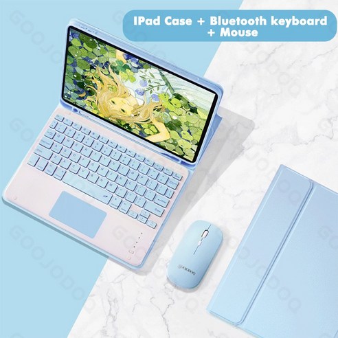 아이패드 에어 4 10.9''2020 하이엔드 무선 블루투스 키보드 케이스 터치 + 마우스, 스 카 이 블 루, ipad Air 4 10.9 2020
