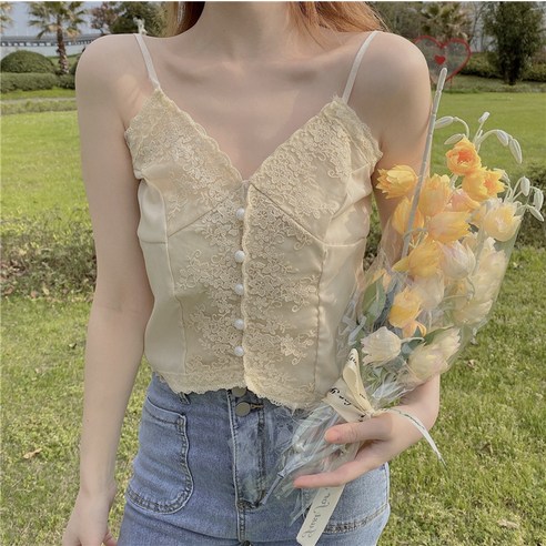 레이스 스티칭 v-neck 캐미솔 여성 인테리어 여름 2022 새로운 슬림 슬림 조커 외관 재킷