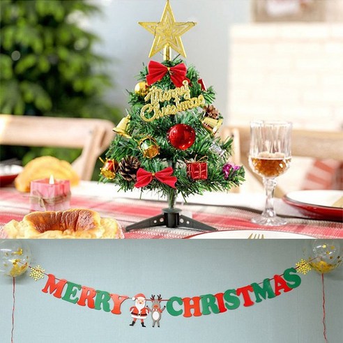 파티인싼타 크리스마스 가랜드 + 미니 트리 장식 포함 인테리어 소품 2종세트, 가랜드 + 미니트리