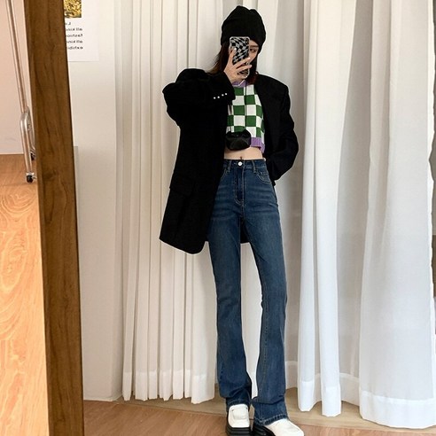 smy유행 양털 안감 열 스트레치 청바지 여성 가을 2021 새로운 높은 허리 슬림 마이크로 경적 청바지