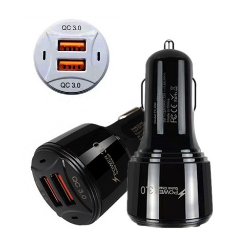 새로운 qc3.0 고속 충전 자동차 충전기 5v3a 자동차 충전기 휴대 전화 범용 듀얼 USB 고속 자동차 충전기, 검은 색
