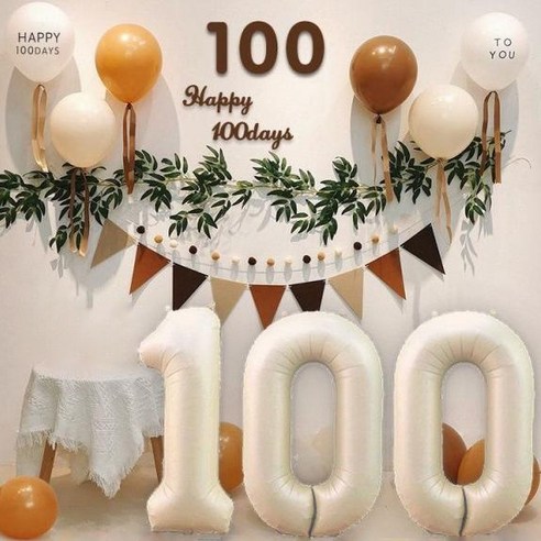 투니스 100일 사진 벽장식 풍선 심플 세트, 1개, 04 + 크림 숫자 100 포함