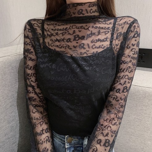 알파벳 레이어드 시스루 이너 긴팔 블라우스