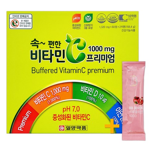 일양약품 속편한 비타민C 프리미엄 1000mg 활력에 좋은 복합 기능성 비타민, 60정, 2개