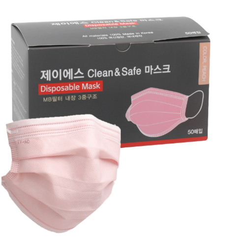 제이에스 국산 KF-AD 비말차단 마스크, 50개입, 1개, 제이에스 3겹 피치 핑크 대형 (공산품)